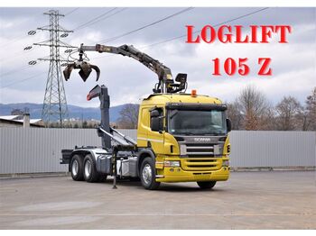 Hákový nosič kontejnerů, Auto s hydraulickou rukou Scania P 420 Abrollkipper * LOGLIFT 105 Z * TOPZUSTAND: obrázek 1