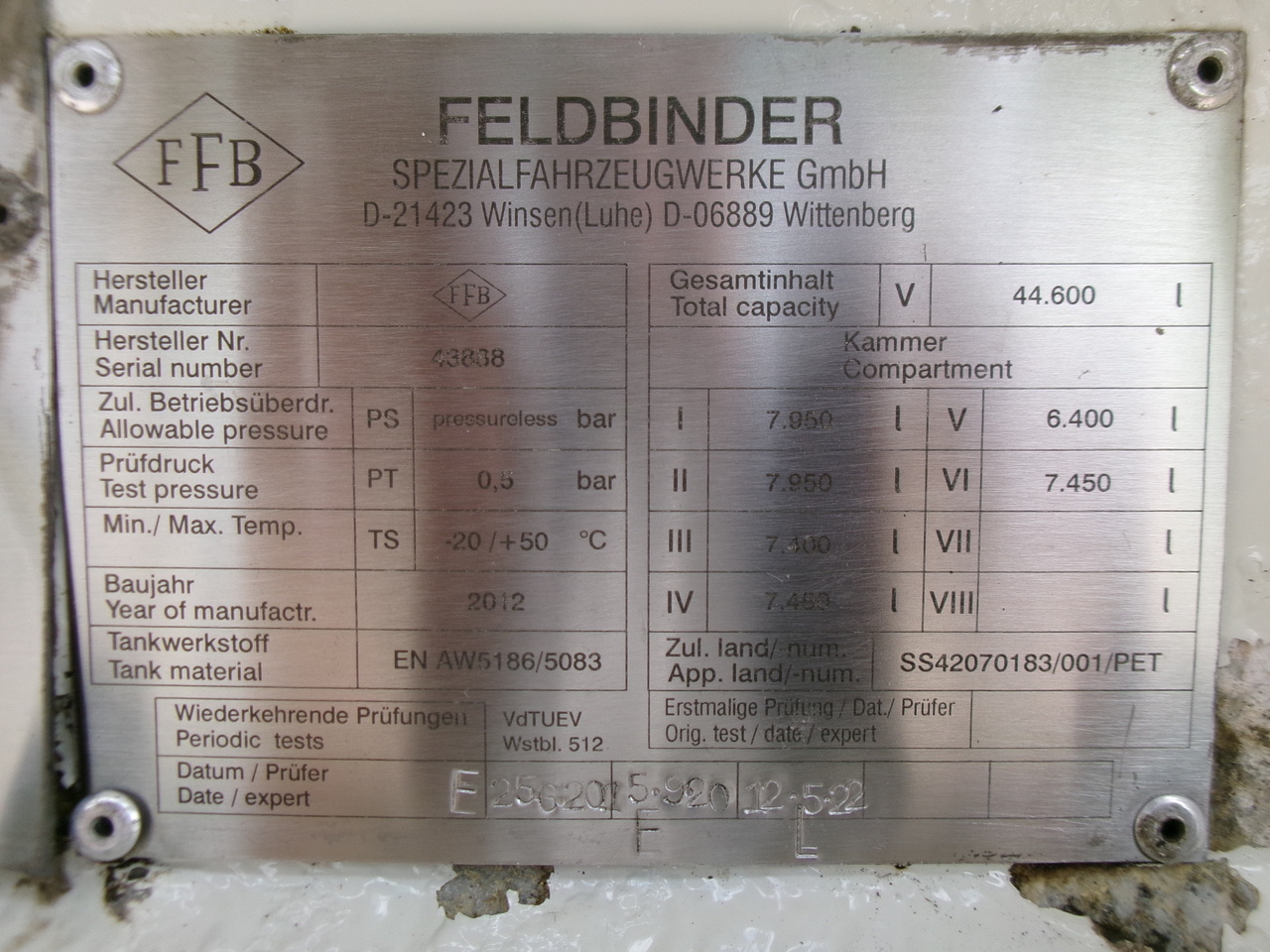 Cisternový návěs pro dopravu paliva Feldbinder Fuel tank alu 44.6 m3 + pump: obrázek 24