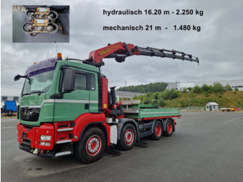 Auto s hydraulickou rukou, Nákladní automobil valníkový/ Plošinový MAN TGS 41.480 8x4 BB TGS 41.480 8x4 BB,Sattelplatte, Kran Palfinger PK 50002 E, Winde, Funk: obrázek 1