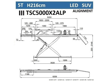 Vybavení garáže/ Dílny TSC5000X2A LP wheel alignment lift - On floor - Free wheel lifting system - 5.2 m lightened runways (76 cm wide) - Low profile - 5T: obrázek 3