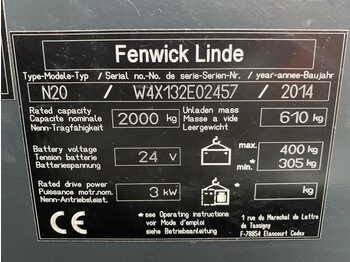 Paletový vozík Linde N20 2 ton Elektrische Orderpicker Meerijder Palletwagen: obrázek 3