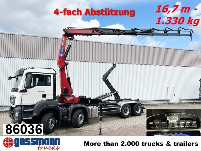 MAN TGS 35.480 8X4 BL, Intarder, Kran HMF 3220-K6, - Hákový nosič kontejnerů, Auto s hydraulickou rukou: obrázek 1 MAN TGS 35.480 8X4 BL, Intarder, Kran HMF 3220-K6, - Hákový nosič kontejnerů, Auto s hydraulickou rukou: obrázek 1