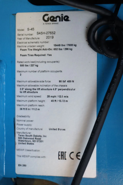 Teleskopická plošina Genie S-45 | 15.7 METER | 227 KG | GOOD CONDITION: obrázek 20 Teleskopická plošina Genie S-45 | 15.7 METER | 227 KG | GOOD CONDITION: obrázek 20