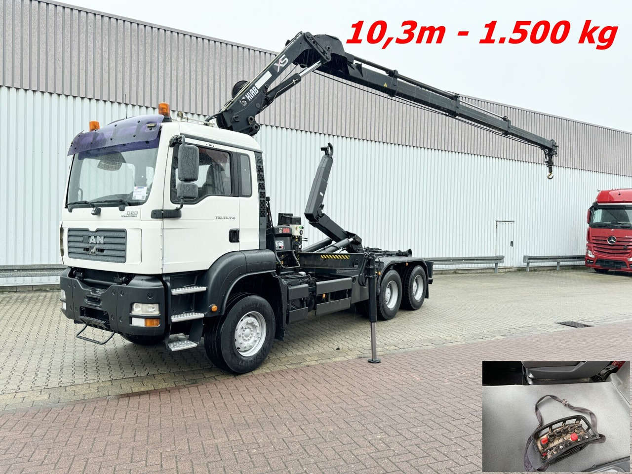 MAN TGA 33.350 6X4 BB TGA 33.350 6X4 BB mit Kran Hiab 166 E-3 HiDuo, Funk - Hákový nosič kontejnerů, Auto s hydraulickou rukou: obrázek 1 MAN TGA 33.350 6X4 BB TGA 33.350 6X4 BB mit Kran Hiab 166 E-3 HiDuo, Funk - Hákový nosič kontejnerů, Auto s hydraulickou rukou: obrázek 1