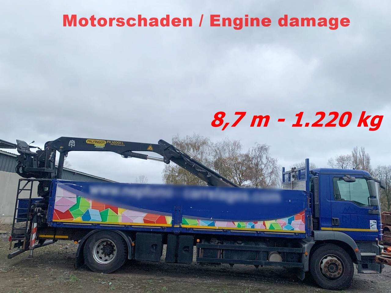 MAN TGM 18.290 4x2 BL mit MOTORSCHADEN! TGM 18.290 4x2 BL, Heckkran Palfinger PK12001L, MOTORSCHADEN! - Auto s hydraulickou rukou, Nákladní automobil valníkový/ Plošinový: obrázek 1 MAN TGM 18.290 4x2 BL mit MOTORSCHADEN! TGM 18.290 4x2 BL, Heckkran Palfinger PK12001L, MOTORSCHADEN! - Auto s hydraulickou rukou, Nákladní automobil valníkový/ Plošinový: obrázek 1
