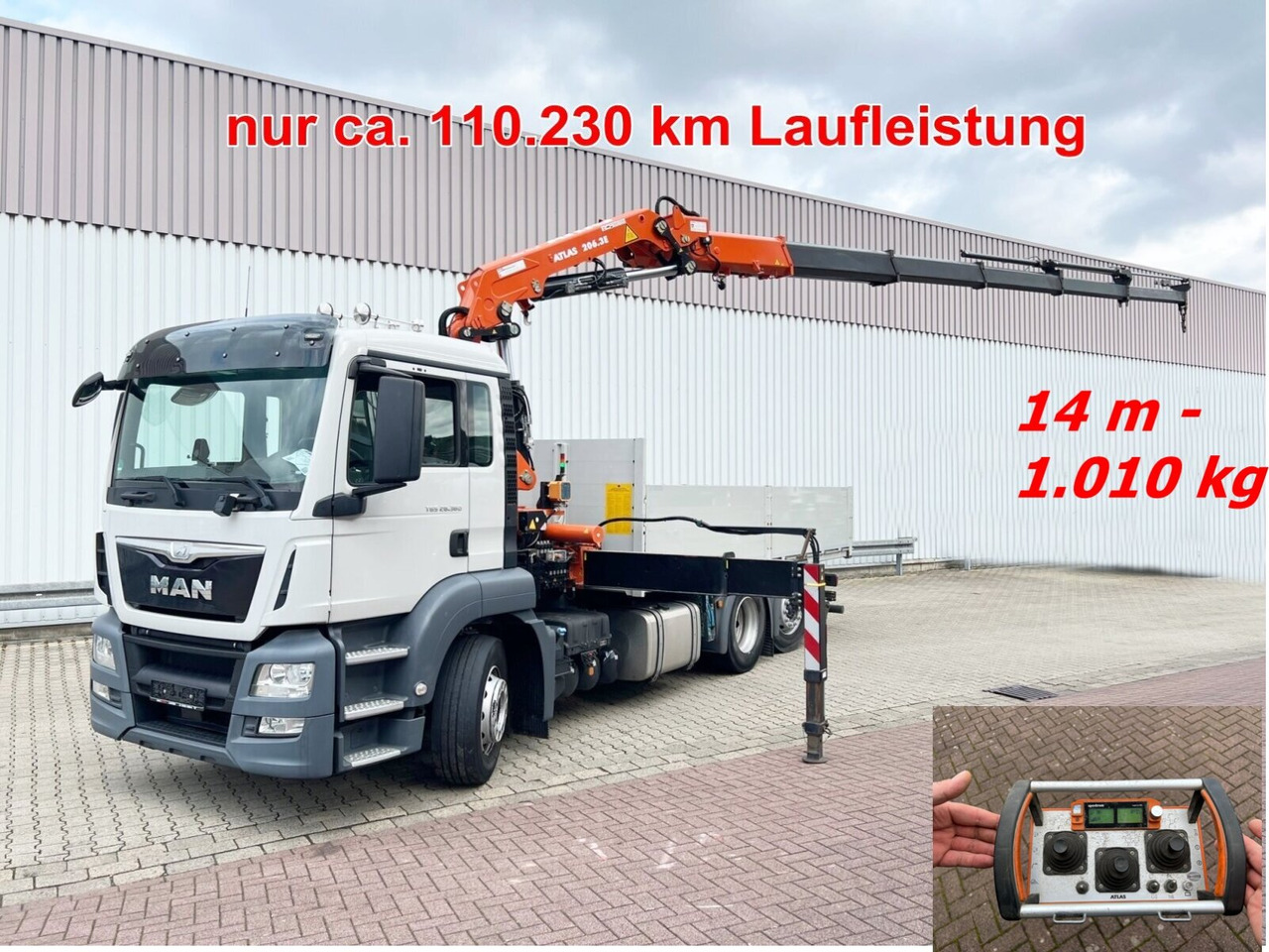 MAN TGS 26.360/400 6x2-4 BL TGS 26.360/400 6x2-4 BL, Lenk-/Lift, Kran Atlas AK 206.3E A5, Funk - Auto s hydraulickou rukou, Nákladní automobil valníkový/ Plošinový: obrázek 1 MAN TGS 26.360/400 6x2-4 BL TGS 26.360/400 6x2-4 BL, Lenk-/Lift, Kran Atlas AK 206.3E A5, Funk - Auto s hydraulickou rukou, Nákladní automobil valníkový/ Plošinový: obrázek 1