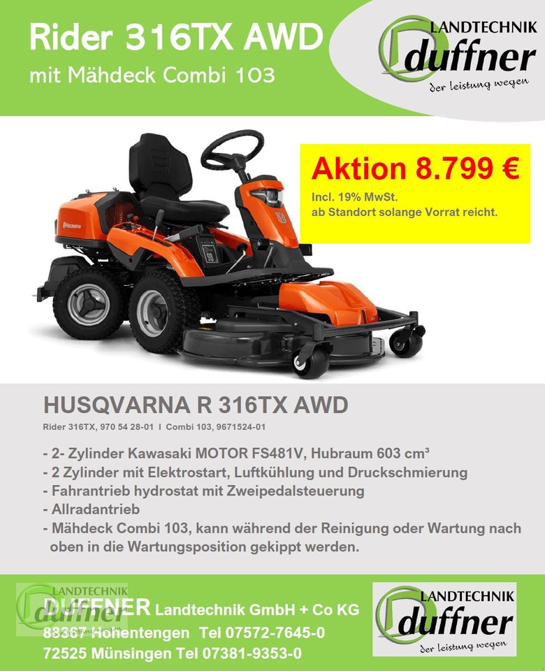 Husqvarna Rider 316TX AWD Allrad - Sekačka na trávu: obrázek 1 Husqvarna Rider 316TX AWD Allrad - Sekačka na trávu: obrázek 1