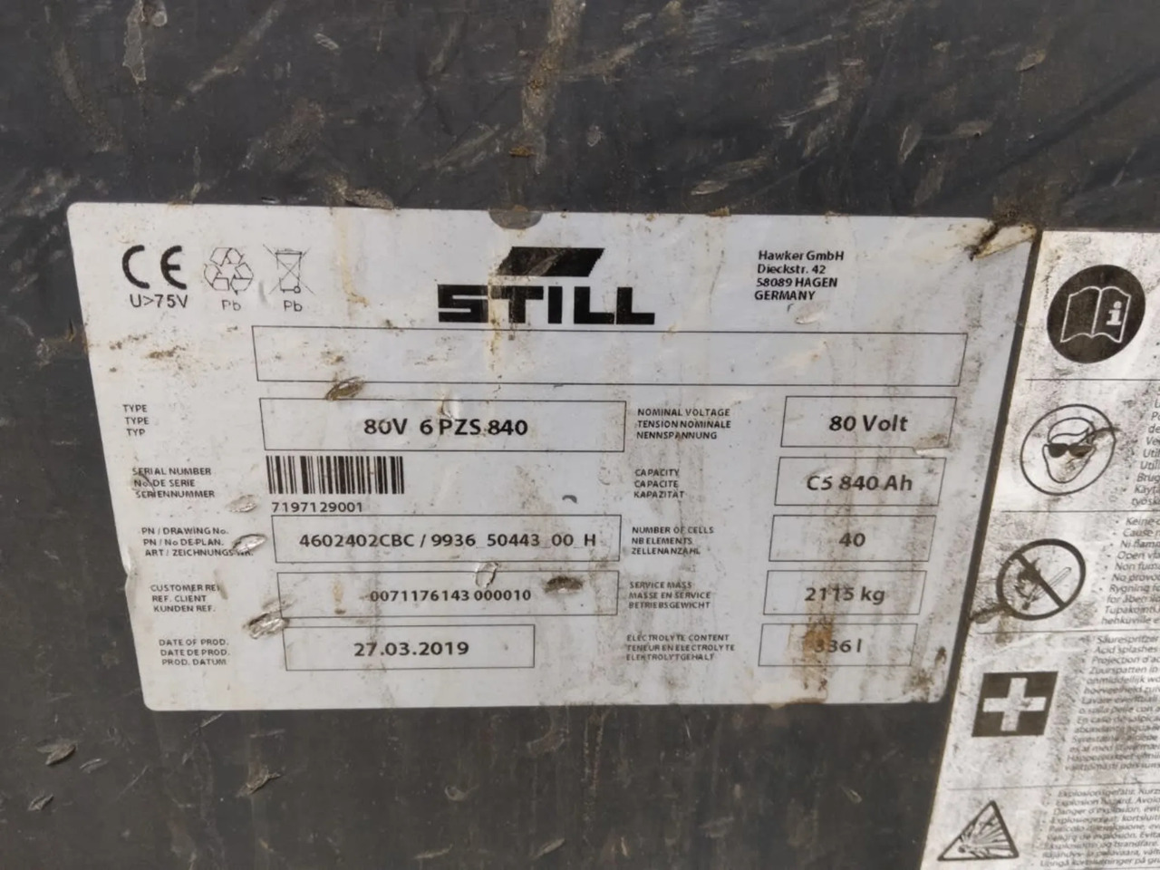 Hawker Battery 80V 840Ah - Akumulátor pro Manipulační technika: obrázek 2 Hawker Battery 80V 840Ah - Akumulátor pro Manipulační technika: obrázek 2