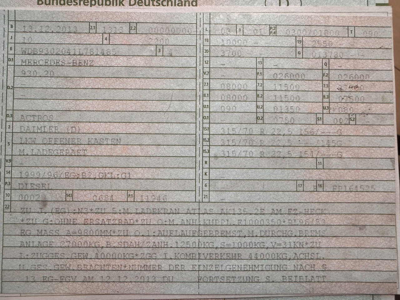 Mercedes-Benz 2541 6X2 Pritsche mit Kran Atlas 135 E2 Funk - Auto s hydraulickou rukou: obrázek 3 Mercedes-Benz 2541 6X2 Pritsche mit Kran Atlas 135 E2 Funk - Auto s hydraulickou rukou: obrázek 3