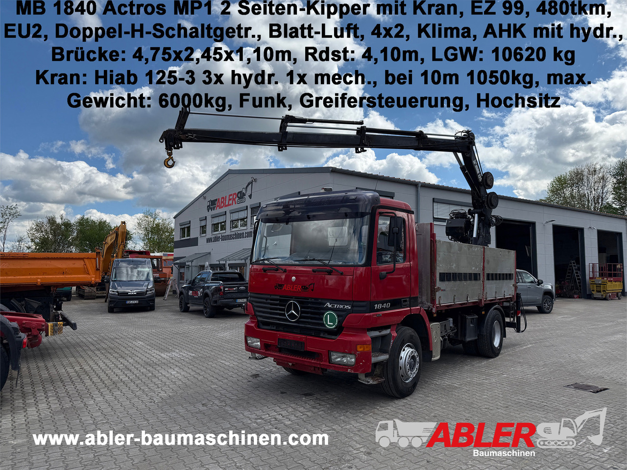 Mercedes-Benz 1840 Actros 2-Seiten-Kipper mit Kran Hiab 125-3 mit Funk - Nákladní automobil valníkový/ Plošinový, Auto s hydraulickou rukou: obrázek 1 Mercedes-Benz 1840 Actros 2-Seiten-Kipper mit Kran Hiab 125-3 mit Funk - Nákladní automobil valníkový/ Plošinový, Auto s hydraulickou rukou: obrázek 1