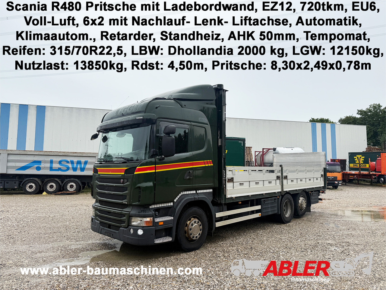 Scania R480 Pritsche mit Ladebordwand AHK - Nákladní automobil valníkový/ Plošinový, Auto s hydraulickou rukou: obrázek 1 Scania R480 Pritsche mit Ladebordwand AHK - Nákladní automobil valníkový/ Plošinový, Auto s hydraulickou rukou: obrázek 1