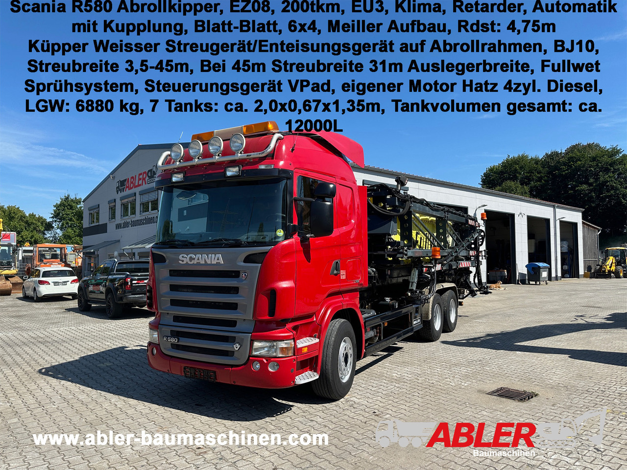 Scania R580 Abrollkipper V8 Mit Küpper Weisser Enteisungsgerät 45m - Hákový nosič kontejnerů: obrázek 1 Scania R580 Abrollkipper V8 Mit Küpper Weisser Enteisungsgerät 45m - Hákový nosič kontejnerů: obrázek 1