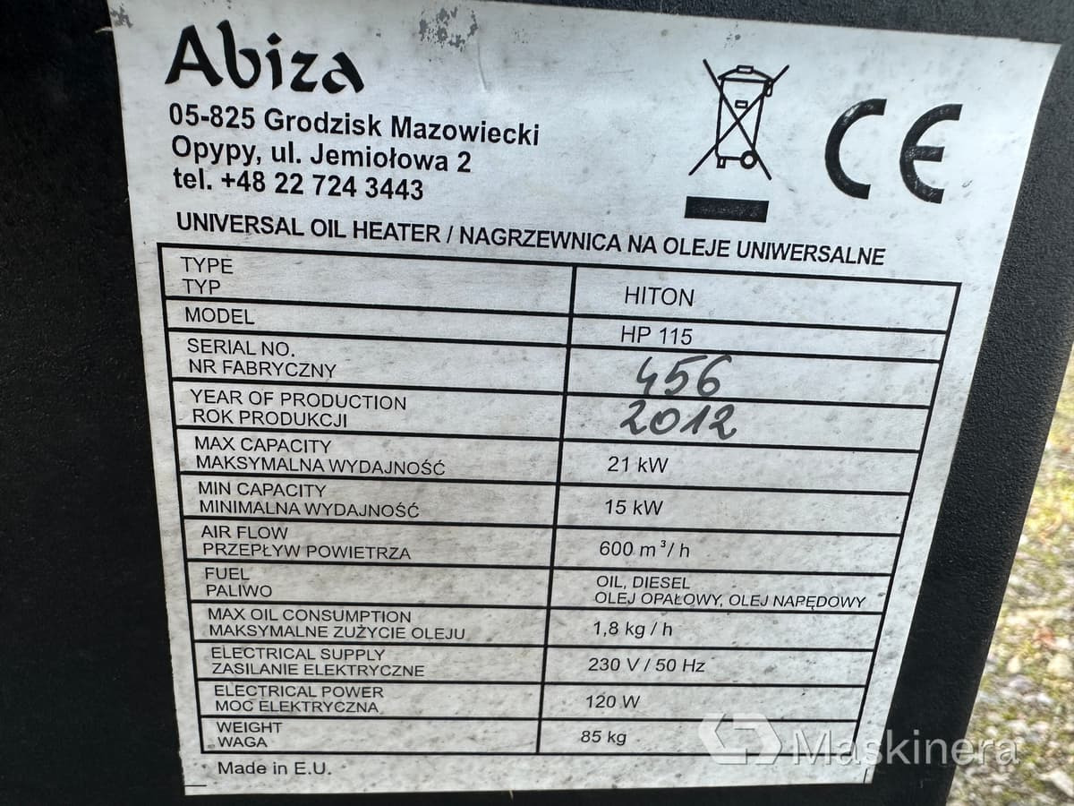 Oljevärmare Dieselvärmare Hiton HP 115 leasing Oljevärmare Dieselvärmare Hiton HP 115: obrázek 27