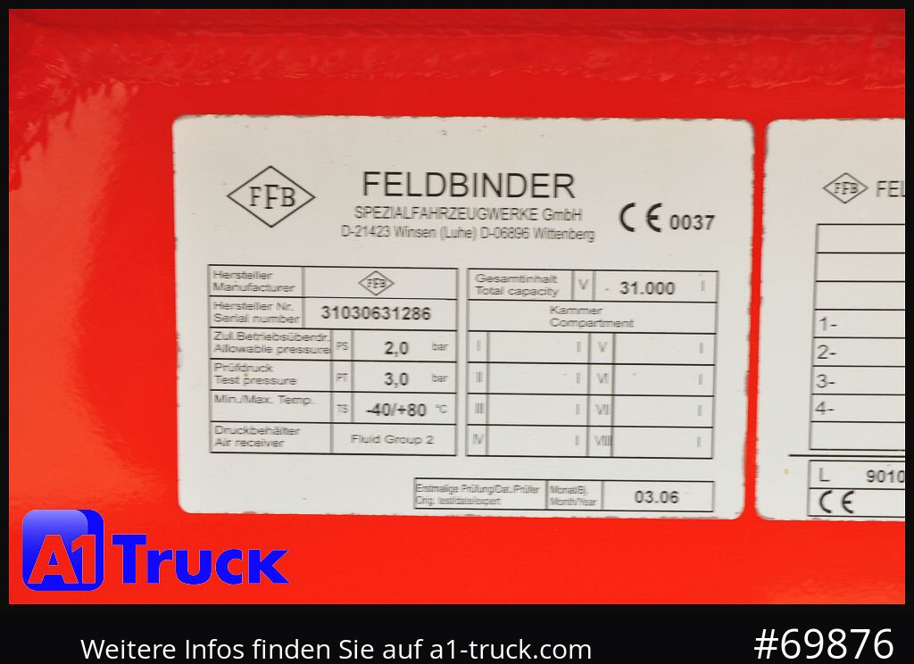 FELDBINDER HEUT 31.2 Silo, Futtermittel, 31m³, 3 Kammern, - Cisternový přívěs: obrázek 2 FELDBINDER HEUT 31.2 Silo, Futtermittel, 31m³, 3 Kammern, - Cisternový přívěs: obrázek 2