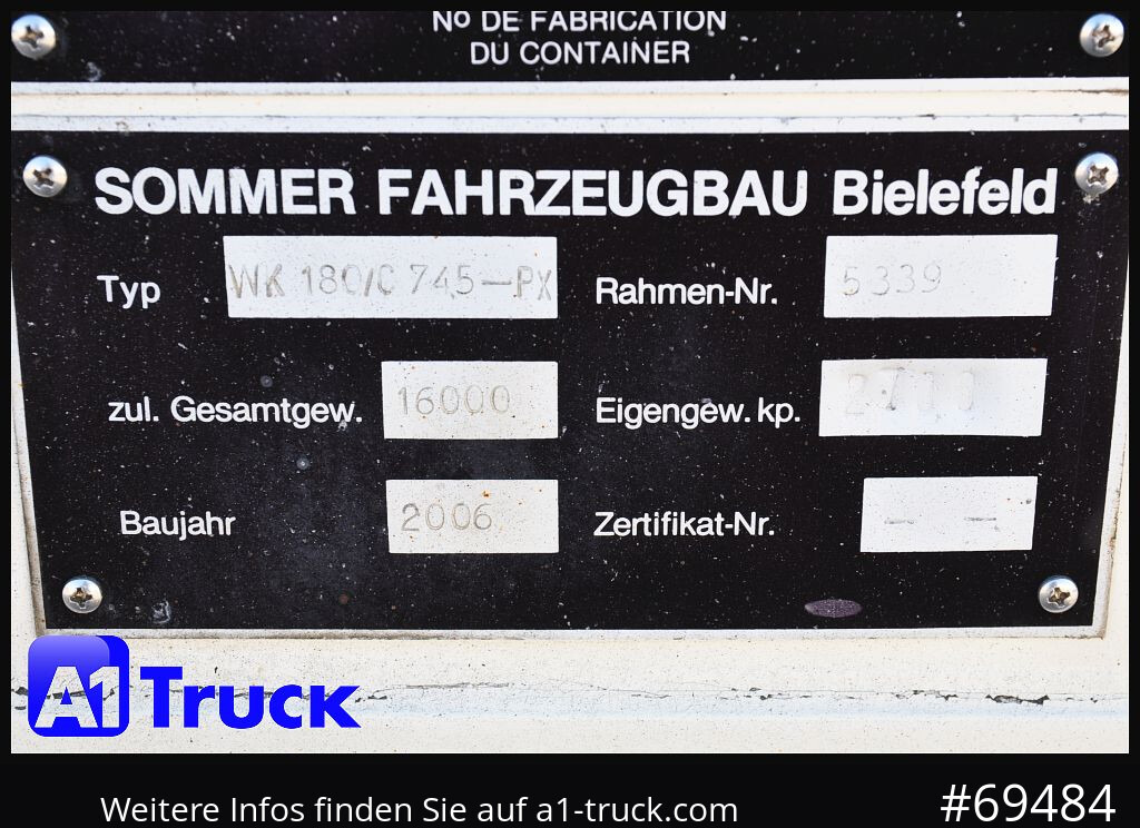 Skříňová nástavba SOMMER BDF 7,45 Wechselbrücke, 2780mm Innenhöhe, verzinkt: obrázek 8