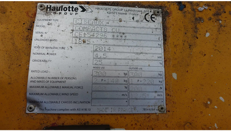 Haulotte Compact 8CU - Nůžková plošina: obrázek 3 Haulotte Compact 8CU - Nůžková plošina: obrázek 3