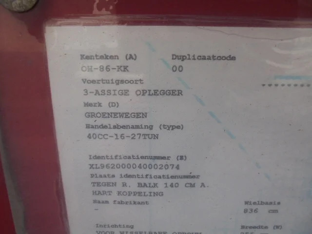 Groenewegen 40CC-16-27TUN - Kontejnerovy návěs/ Výměnná nástavba: obrázek 4 Groenewegen 40CC-16-27TUN - Kontejnerovy návěs/ Výměnná nástavba: obrázek 4