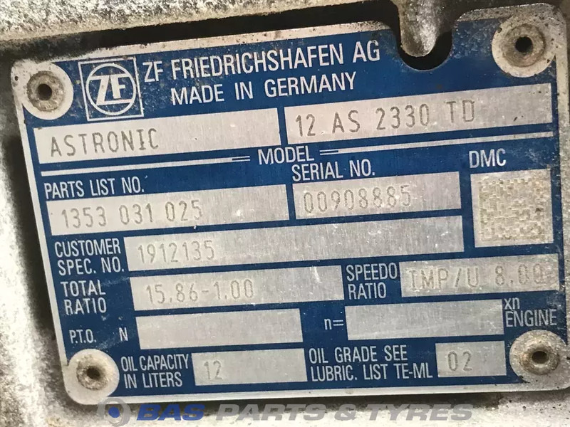 ZF XF106 DAF 12AS2330 TD AS Tronic Versnellingsbak 1912135R - Převodovka pro Nákladní auto: obrázek 5 ZF XF106 DAF 12AS2330 TD AS Tronic Versnellingsbak 1912135R - Převodovka pro Nákladní auto: obrázek 5