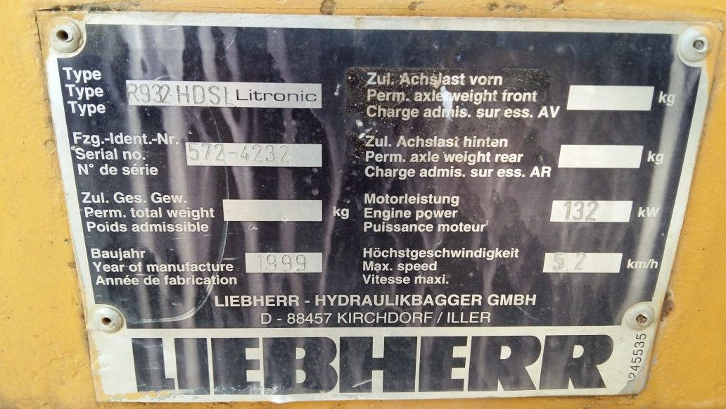 LIEBHERR R932LI N/S: 572-4218 y 572-4232 - Pásové rýpadlo: obrázek 3 LIEBHERR R932LI N/S: 572-4218 y 572-4232 - Pásové rýpadlo: obrázek 3