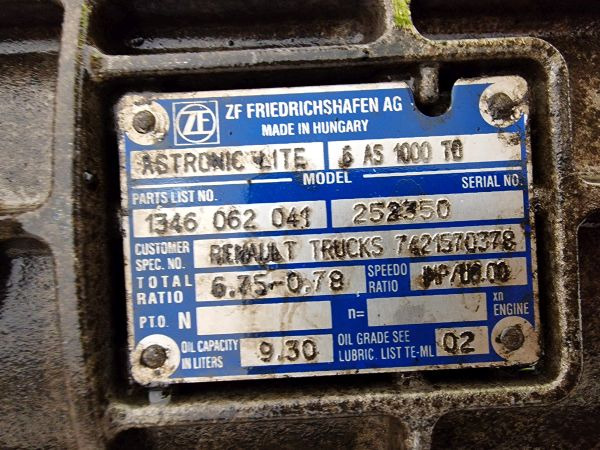 Převodovka ZF Astronic Lite 6AS1000TO Renault Spec Gearbox: obrázek 11 Převodovka ZF Astronic Lite 6AS1000TO Renault Spec Gearbox: obrázek 11