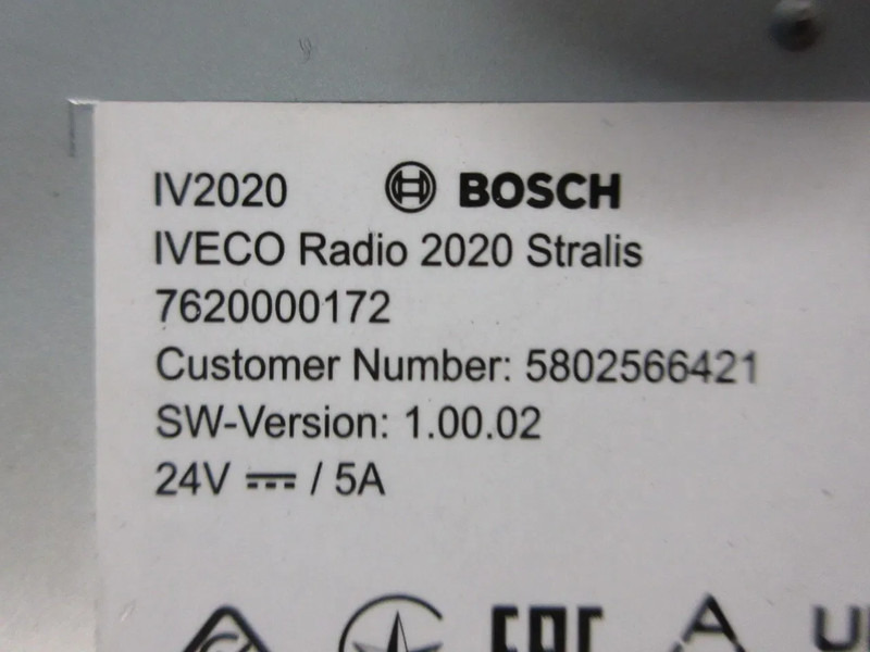 Iveco 5802566421 RADIO IVECO S WAY EURO 6 - Elektrický systém pro Nákladní auto: obrázek 5 Iveco 5802566421 RADIO IVECO S WAY EURO 6 - Elektrický systém pro Nákladní auto: obrázek 5