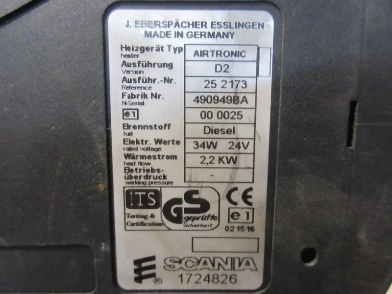 Scania 1724826 standkachel Eberspacher D2 - Topení/ Ventilace pro Nákladní auto: obrázek 4 Scania 1724826 standkachel Eberspacher D2 - Topení/ Ventilace pro Nákladní auto: obrázek 4