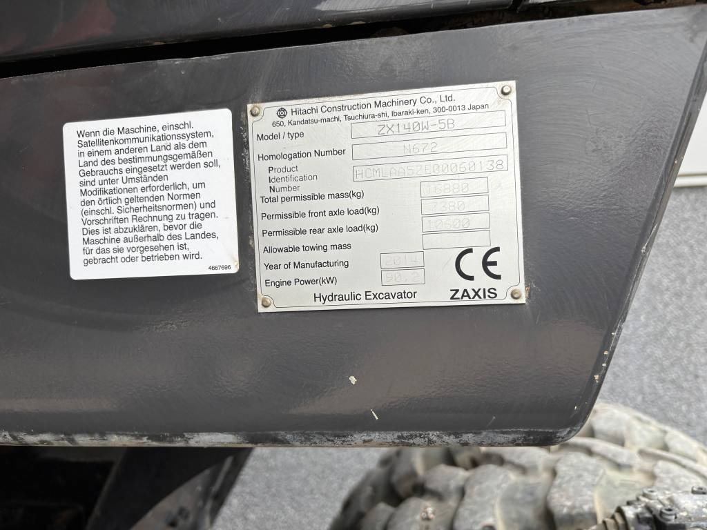 Kolesové rýpadlo Hitachi ZX 140 W-5B: obrázek 8