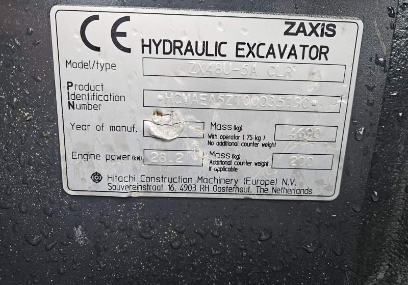 Pásové rýpadlo Hitachi ZX48U-5A CLR / 3 ŁYŻKI / SPROWADZONA / 2 300 MTH: obrázek 19