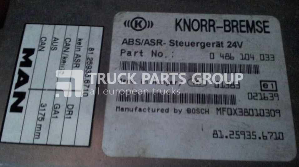 MAN L2000, ASR - CI12 EBS, ABS control unit, 81259356710, 0486104033 control unit - Řídicí blok pro Nákladní auto: obrázek 1 MAN L2000, ASR - CI12 EBS, ABS control unit, 81259356710, 0486104033 control unit - Řídicí blok pro Nákladní auto: obrázek 1