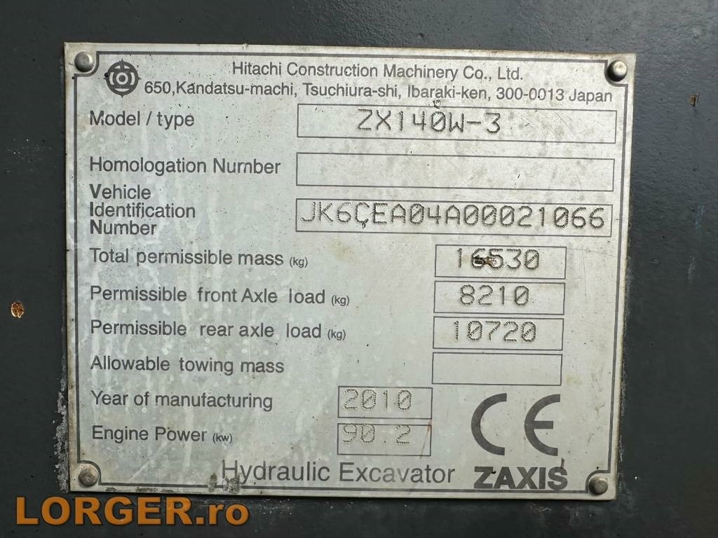 Kolesové rýpadlo Hitachi ZX 140 W-3: obrázek 7