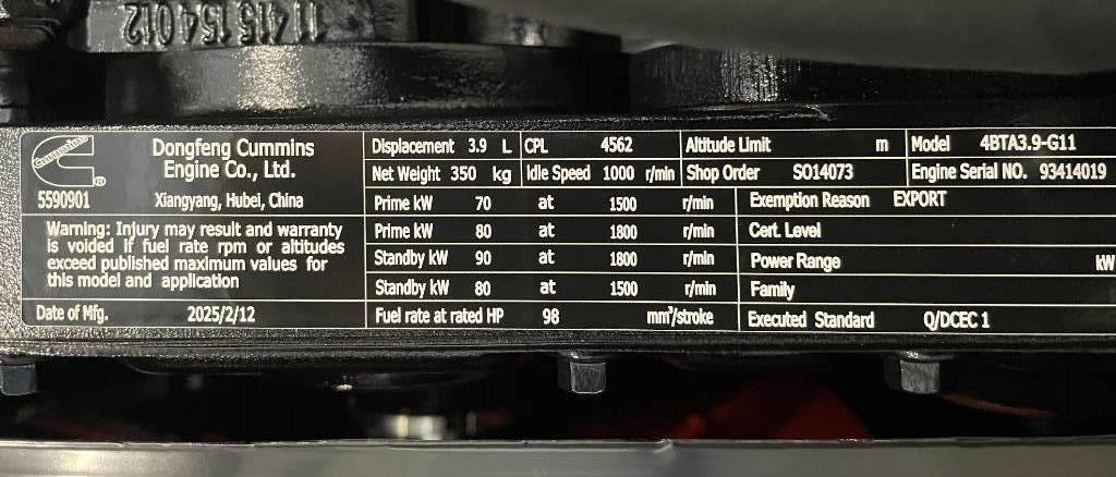 Nový Elektrický generátor Cummins 4BTA3.9-G11 - 88 kVA Generator - DPX-19834: obrázek 13 Nový Elektrický generátor Cummins 4BTA3.9-G11 - 88 kVA Generator - DPX-19834: obrázek 13