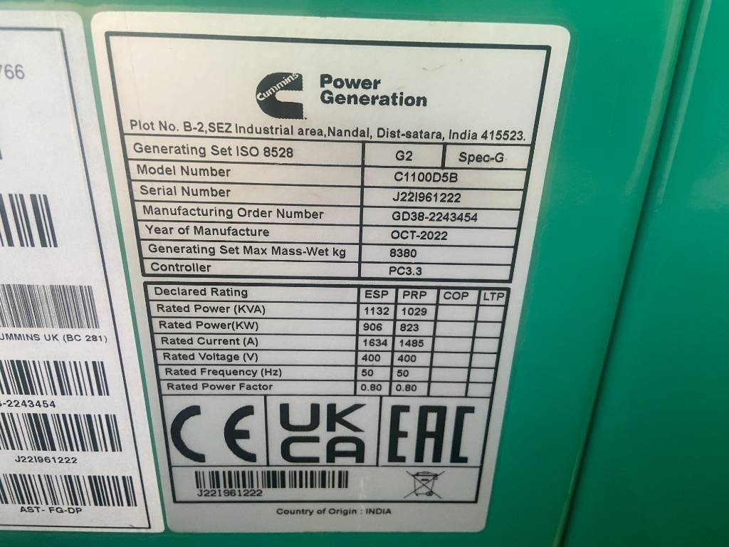 Cummins C1100D5B - 1.100 kVA Open Generator - DPX-18531-O - Elektrický generátor: obrázek 4 Cummins C1100D5B - 1.100 kVA Open Generator - DPX-18531-O - Elektrický generátor: obrázek 4