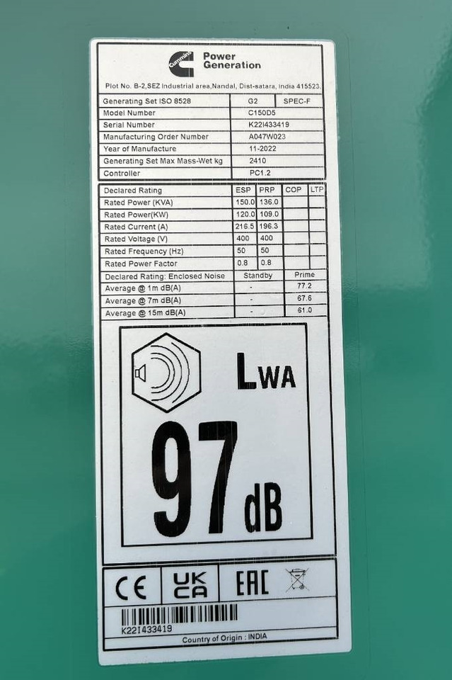 Cummins C150D5 - 150 kVA Generator - DPX-18510 - Elektrický generátor: obrázek 4 Cummins C150D5 - 150 kVA Generator - DPX-18510 - Elektrický generátor: obrázek 4