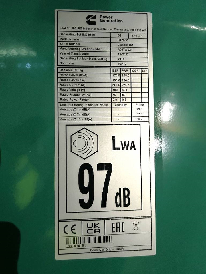 Cummins C170D5 - 170 kVA Generator - DPX-18511 - Elektrický generátor: obrázek 4 Cummins C170D5 - 170 kVA Generator - DPX-18511 - Elektrický generátor: obrázek 4