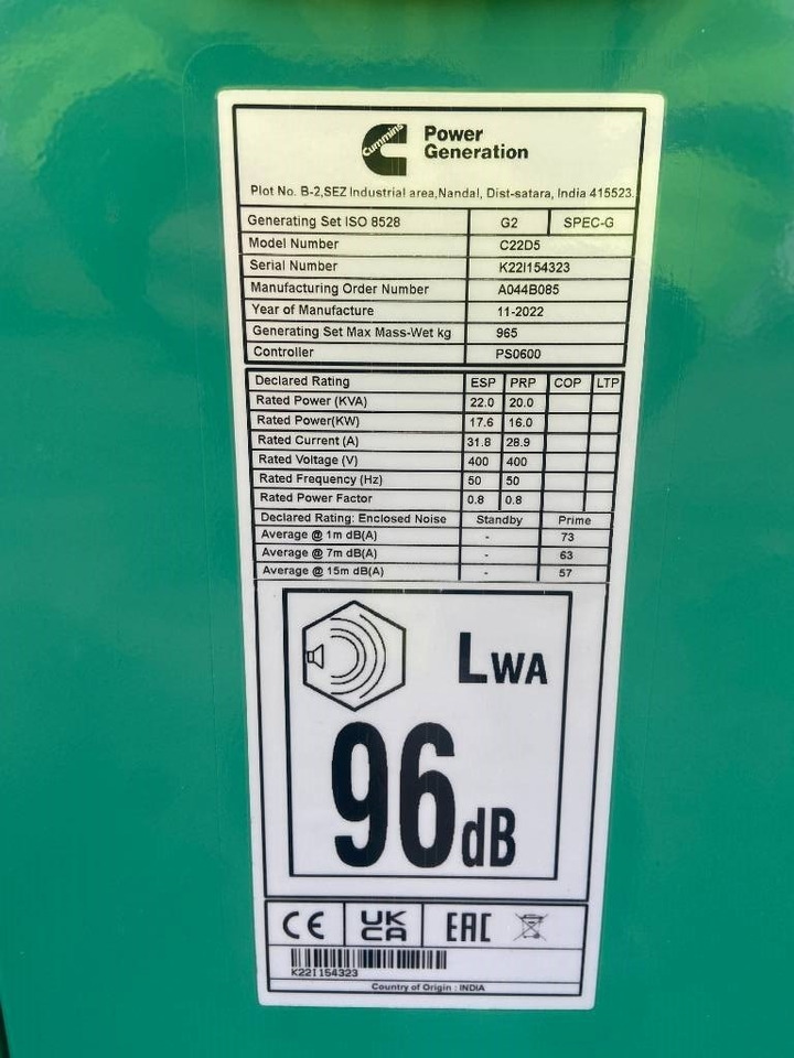 Cummins C22D5 - 22 kVA Generator - DPX-18501 - Elektrický generátor: obrázek 4 Cummins C22D5 - 22 kVA Generator - DPX-18501 - Elektrický generátor: obrázek 4