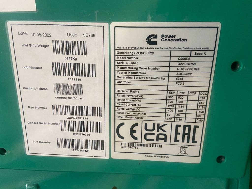 Cummins C900D5 - 900 kVA Open Genset - DPX-18527-O - Elektrický generátor: obrázek 4 Cummins C900D5 - 900 kVA Open Genset - DPX-18527-O - Elektrický generátor: obrázek 4