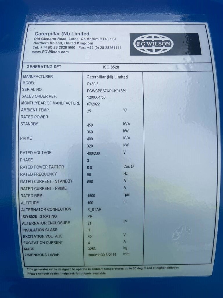 FG Wilson P450-3 - 450 kVA Open Genset - DPX-16018-O - Elektrický generátor: obrázek 4 FG Wilson P450-3 - 450 kVA Open Genset - DPX-16018-O - Elektrický generátor: obrázek 4