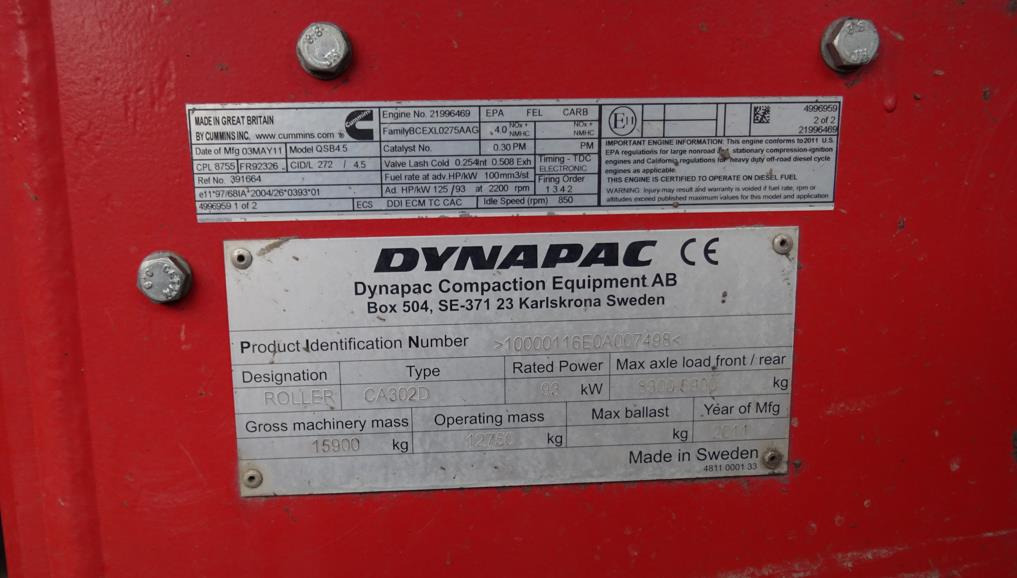 Walec DYNAPAC CA 302D 2011 - 3393 mth - CE - 15,9t - Válec: obrázek 5 Walec DYNAPAC CA 302D 2011 - 3393 mth - CE - 15,9t - Válec: obrázek 5