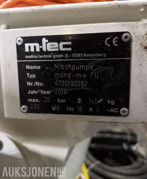 2019 M-tec mono mix miksepumpe - Stavební zařízení: obrázek 2 2019 M-tec mono mix miksepumpe - Stavební zařízení: obrázek 2