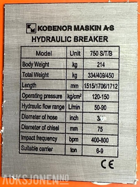 NY KM 750 Pigghammer s40/s50 CE merket FABRIKKGARANTI - Hydraulické kladivo: obrázek 3 NY KM 750 Pigghammer s40/s50 CE merket FABRIKKGARANTI - Hydraulické kladivo: obrázek 3