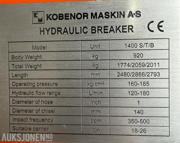 Ny KM 1400 Pigghammer med s70 HK feste - Hydraulické kladivo: obrázek 5 Ny KM 1400 Pigghammer med s70 HK feste - Hydraulické kladivo: obrázek 5