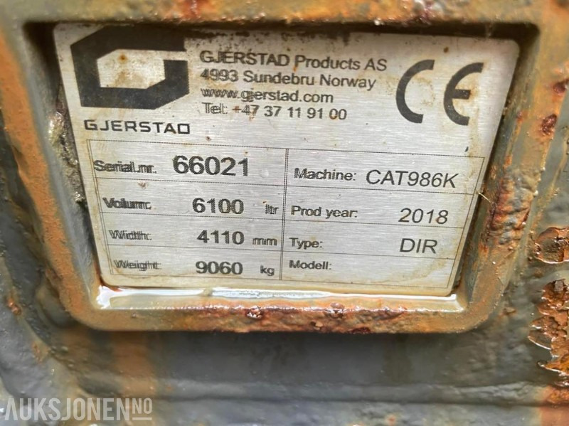 2018 Gjerstad hyd. sidetippskuff - 6100 l. - 9060 kg. - Hardox - Cat 986K - Příslušenství pro Stavební technika: obrázek 4 2018 Gjerstad hyd. sidetippskuff - 6100 l. - 9060 kg. - Hardox - Cat 986K - Příslušenství pro Stavební technika: obrázek 4