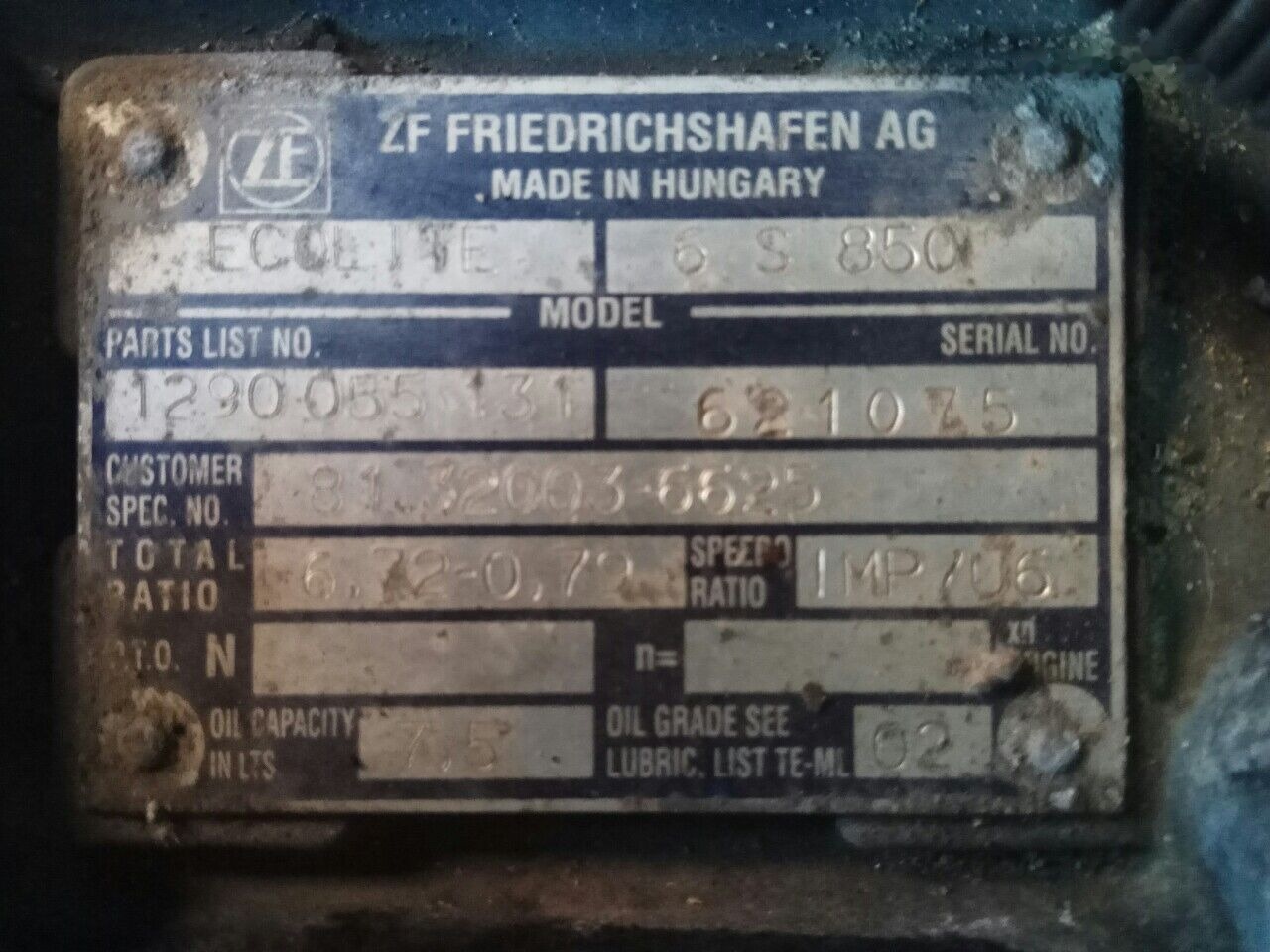 ZF 6s850 81.32003-6625 MAN L2000 TGL - Převodovka pro Nákladní auto: obrázek 1 ZF 6s850 81.32003-6625 MAN L2000 TGL - Převodovka pro Nákladní auto: obrázek 1