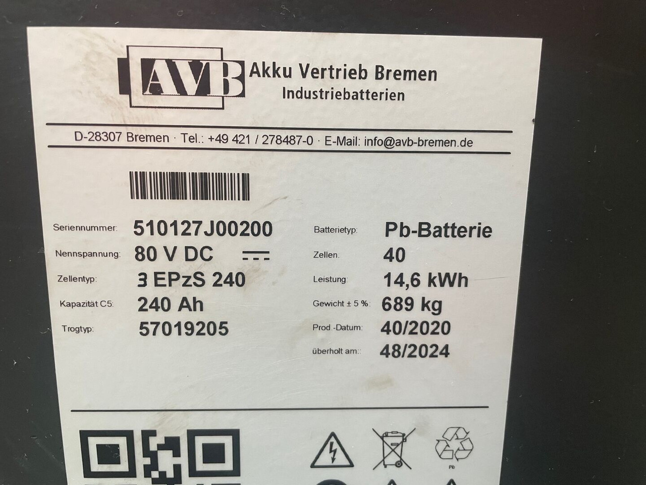 80 Volt I 3 EPzS 240 - Akumulátor pro Manipulační technika: obrázek 2 80 Volt I 3 EPzS 240 - Akumulátor pro Manipulační technika: obrázek 2