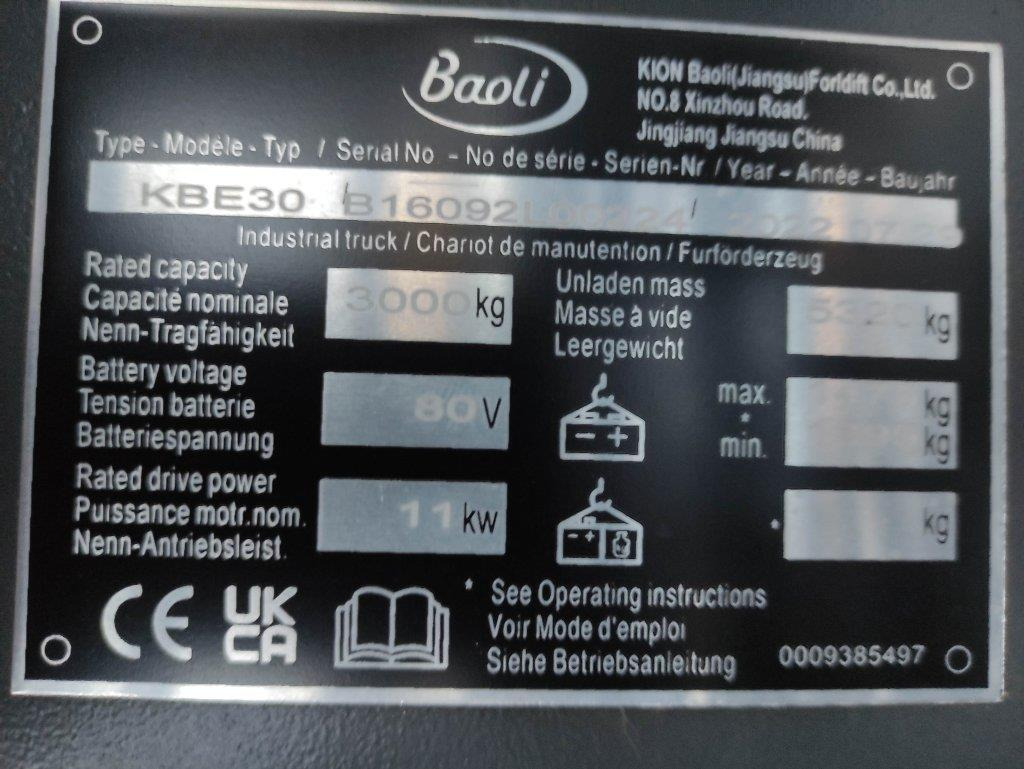 Elektrický vysokozdvižný vozík Baoli KBE30: obrázek 6 Elektrický vysokozdvižný vozík Baoli KBE30: obrázek 6