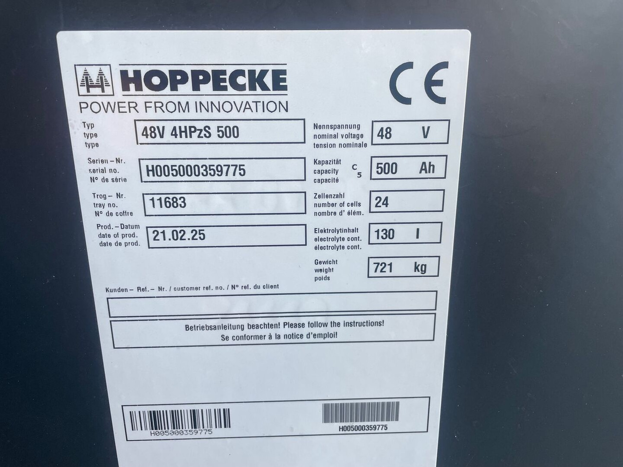 Hoppecke 48V 4 HPzS 500 - Akumulátor pro Manipulační technika: obrázek 2 Hoppecke 48V 4 HPzS 500 - Akumulátor pro Manipulační technika: obrázek 2