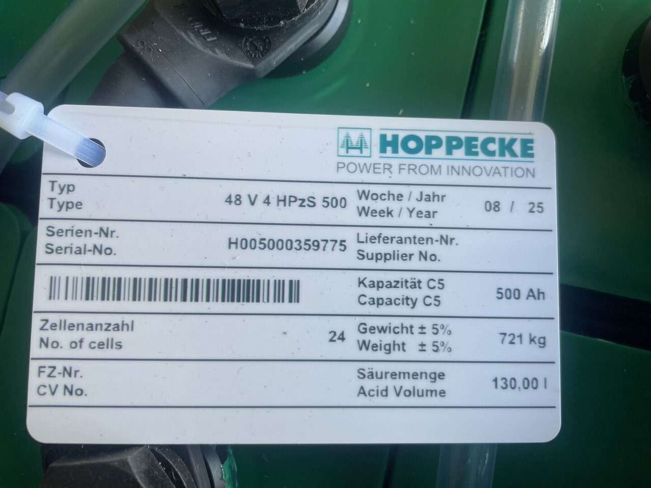 Hoppecke 48V 4 HPzS 500 - Akumulátor pro Manipulační technika: obrázek 5 Hoppecke 48V 4 HPzS 500 - Akumulátor pro Manipulační technika: obrázek 5