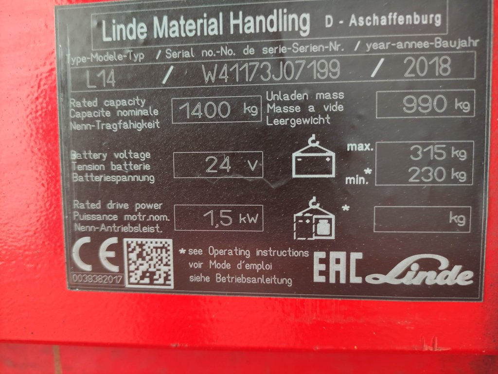 Linde L14i - Stohovací vozík: obrázek 5 Linde L14i - Stohovací vozík: obrázek 5