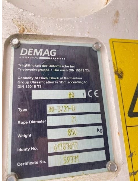 Terex Demag 80t hook block 3-sheaves, 21mm - Hydraulická ruka pro Stavební technika: obrázek 5 Terex Demag 80t hook block 3-sheaves, 21mm - Hydraulická ruka pro Stavební technika: obrázek 5