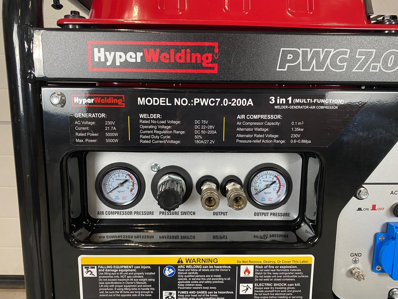 HyperWelding PWC7.0-200A 3 in 1 Multimachine (Generator, Lasapparaat en Luchtcompressor) - Vybavení garáže/ Dílny: obrázek 2 HyperWelding PWC7.0-200A 3 in 1 Multimachine (Generator, Lasapparaat en Luchtcompressor) - Vybavení garáže/ Dílny: obrázek 2